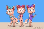 2023 44_cats accessory anthro beach betty_(44_cats) blue_eyes bow_ribbon breasts caluriri centered_hair_bow cherry_(44_cats) cleavage clothed clothing domestic_cat felid feline felis female group hair_accessory hair_bow hair_ribbon half-closed_eyes hand_on_hip lolly_(44_cats) looking_at_viewer mammal narrowed_eyes navel one-piece_swimsuit open_mouth pink_eyes pose purple_eyes ribbons swimwear tail the_pinky_paws_(44_cats) tongue tongue_out trio