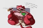 anthro belly big_belly black_nose bulge butt clothing dialogue male moobs necktie overweight overweight_male red_body simple_background smoking solo text underwear dreamywolfdd mappy goro_(mappy) domestic_cat felid feline felis mammal 2024 english_text hi_res