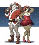 anthro breasts bulge cleavage clothed clothing duo female holidays male analon_(artist) christmas mario_bros nintendo analon_(character) santa_claus wolfalon_(analon) canid canine canis koopa mammal scalie wolf hi_res