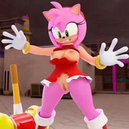 anthro areola big_areola big_breasts big_nipples boots bottomless breasts clothed clothing dress female footwear genitals gloves green_eyes hair handwear multicolored_body nipples pink_body pink_hair shoes solo tan_body torn_clothing torn_dress two_tone_body vulva twintails3d sega sonic_the_hedgehog_(series) amy_rose eulipotyphlan hedgehog mammal 1:1 3d_(artwork) digital_media_(artwork) hi_res