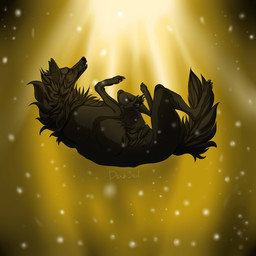abstract_background ambiguous_gender black_body black_fur black_nose black_tail cheek_tuft eyes_closed facial_tuft feral fur neck_tuft open_mouth side_view solo tail tuft msdeadsoul canid canine mammal 1:1 absurd_res hi_res