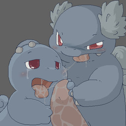 ambiguous_gender blush bodily_fluids duo erection genitals grey_background male male/ambiguous nude open_mouth penis saliva saliva_string shell-less simple_background tongue tongue_out wet kaba nintendo pokemon generation_1_pokemon pokemon_(species) squirtle wartortle 1:1 aliasing digital_media_(artwork) low_res