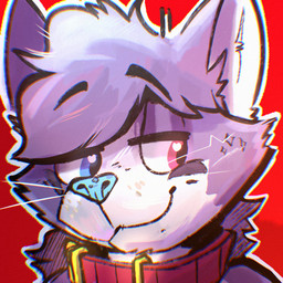 anthro blue_nose close-up collar fur grey_body grey_fur looking_back male red_background simple_background smile solo whiskers conditional_dnp sadcat16hrz douglas_cat domestic_cat felid feline felis mammal 1:1 headshot_portrait hi_res icon painting_(artwork) portrait shaded simple_shading