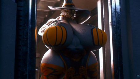 belly big_breasts breasts clothing curvy_figure female holidays huge_breasts huge_hips huge_thighs hyper hyper_breasts legwear navel pasties sagging_breasts slightly_chubby solo thick_thighs thigh_highs voluptuous voluptuous_female wide_hips runn1non halloween halo_(series) microsoft xbox_game_studios alien sangheili 16:9 3d_(artwork) digital_media_(artwork) widescreen