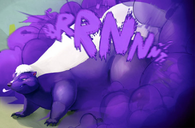 belly big_belly fart fart_cloud fart_fetish feral fur hair male onomatopoeia overweight overweight_feral overweight_male purple_body purple_fart_cloud purple_fur sigh smile snaggle_tooth solo sound_effects tail text white_body white_fur white_hair ruben_sling gon_(series) kungka mammal mephitid skunk hi_res