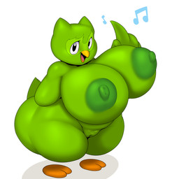 anthro areola beak big_breasts big_butt breasts butt crossgender female genitals green_areola green_body green_nipples huge_breasts huge_hips huge_thighs looking_at_viewer mascot mtf_crossgender musical_note musical_symbol nipples non-mammal_breasts non-mammal_nipples nude open_mouth solo symbol thick_thighs vulva wide_hips ber00 duolingo duo_(duolingo) avian bird 1:1 absurd_res hi_res