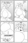 anthro big_breasts breast_expansion breasts clock-face comic dragon english_text expansion female growth hi_res huge_breasts hyper hyper_breasts macro monochrome mythological_creature mythological_scalie mythology non-mammal_breasts nude open_mouth scalie solo text weight_gain