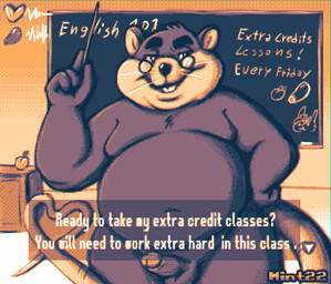 anthro balls belly big_belly chalkboard classroom dialogue erection eyewear genitals glasses humanoid_genitalia humanoid_hands humanoid_penis inside male navel overweight overweight_male penis school solo teacher text mintyfresh_bun mr._plagait mammal murid murine rat rodent 2022 english_text