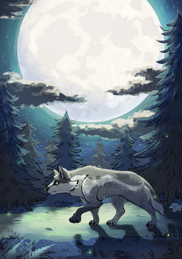 ambiguous_gender black_nose detailed_background feral forest forest_background full_moon fur glowing_moon grass green_eyes grey_body grey_cloud grey_fur moon nature nature_background night plant quadruped solo star tree walking kodi-ak_(artist) wolves_of_the_beyond faolan_macduncan canid canine canis mammal wolf 2021 adobe_photoshop_(artwork) digital_media_(artwork)