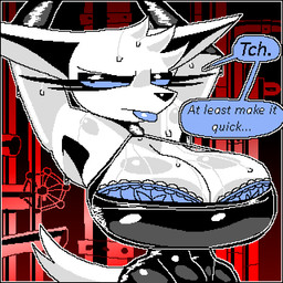 abs anthro armpit_fetish arms_tied big_breasts big_ears bodily_fluids bound bra breasts cleavage clothed clothing dialogue eyelashes female freya_(insaniousjaydonius) glistening glistening_body hair hands_behind_head huge_breasts latex lingerie makeup short_fur short_hair solo sweat tail underwear insaniousjaydonius canid canine fennec_fox fox mammal true_fox digital_media_(artwork) hi_res pixel_(artwork)