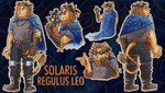 anthro astrolabe cape clothing eyewear eyewear_on_head fangs goggles goggles_on_head greeting male smile solo teeth doppelknight solaris_regulus felid lion mammal pantherine absurd_res hi_res model_sheet