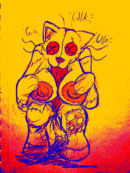 anthro areola autofellatio autotitfuck balls big_areola big_breasts bodily_fluids breast_play breast_squish breasts button_(fastener) button_eyes digitized_artwork drooling genitals gradient_background gynomorph intersex long_penis masturbation nipples onomatopoeia oral oral_masturbation penile penile_masturbation penis penis_between_breasts penis_between_thighs plushie plushophilia red_eyes red_nipples red_penis saliva simple_background sitting solo sound_effects squish stitch_(sewing) text thick_thighs what whiskers alexis_wasilla animate_inanimate domestic_cat felid feline felis mammal 3:4 digital_media_(artwork) hi_res traditional_media_(artwork)
