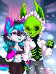 anthro chibi clothed clothing duo female male male/female partially_clothed pawpads paws romantic romantic_couple smile annetpeas jaxxx yozora canid canine canis mammal skulldog_(species) wolf hi_res