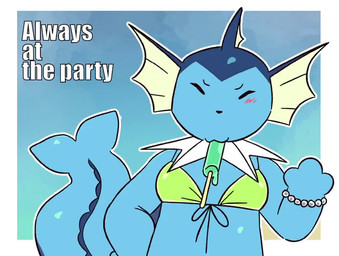 anthro bikini biped black_nose blue_body blush border clothed clothing dancing female feral group hair male music open_mouth open_smile quadruped question_mark simple_eyes smile standing swimwear tail teeth topless two-piece_swimsuit white_body white_border svkhaiminh macarena nintendo pokemon eeveelution generation_1_pokemon human mammal pokemon_(species) vaporeon animated short_playtime video
