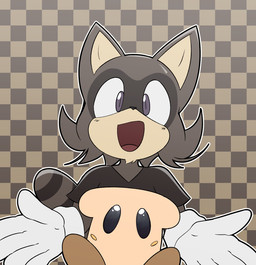 anthro birthday blush blush_stickers bread bread_the_raccoon brown_body brown_clothing brown_fur brown_shirt brown_topwear clothing food fur gloves handwear male purple_eyes shirt simple_background solo tail tiled_background topwear white_clothing white_gloves white_handwear breadinatoarts sega sonic_the_hedgehog_(series) fan_character mammal procyonid raccoon hi_res