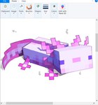 all_fours ambiguous_gender feral looking_at_viewer pink_body purple_eyes quadruped solo raviolicraft microsoft minecraft mojang xbox_game_studios axolotl_(minecraft) 2024 digital_media_(artwork) microsoft_paint_(artwork) pixel_(artwork)