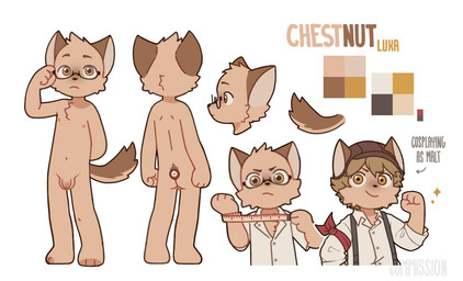 anthro balls barefoot brown_body brown_eyes brown_fur butt casual_nudity clothing collared_shirt cosplay dress_shirt eyewear eyewear_only feet flaccid foreskin fur genitals glasses glasses_only male nipples nude penis shirt solo standing tail tape_measure topwear wearing_glasses young young_anthro young_male capnkabi cyberconnect2 fuga:_melodies_of_steel little_tail_bronx luka_(capnkabi) malt_marzipan canid canine mammal colored model_sheet