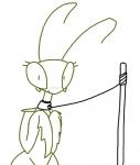 antennae_(anatomy) anthro blush bound collar eyelashes female leash looking_at_viewer simple_background solo submissive submissive_female white_background wide_hips the_weaver monstro_village elinda arthropod insect mantis monochrome