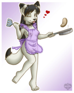 1_eye 4_toes 5_fingers adolescent anthro apron apron_only areola bangs barefoot biped black_body black_collar black_ears black_eyebrows black_fur black_hair black_nose black_tail border breasts clothed clothing collar cooking cookware dark_eyebrows dark_hair dark_nose dark_pupils dipstick_ears dipstick_tail ear_markings eyebrows eyelashes feet female fingers food frilly frilly_apron frilly_clothing frying_pan fur genitals gradient_background green_eyes grey_eyes hair heart_symbol holding_frying_pan holding_object holding_spatula holding_tool inner_ear_fluff iris kitchen_spatula kitchen_utensils lidded_eyes light_border loli long_hair looking_at_viewer markings monotone_apron monotone_breasts monotone_clothing monotone_face monotone_hair mostly_nude multicolored_body multicolored_ears multicolored_fur multicolored_tail navel nipple_outline nipples on_one_leg one_eye_closed pancake pink_tongue pupils purple_apron purple_clothing red_heart scar side_boob simple_background small_breasts solo spatula standing straight_hair tail tail_markings thin_eyebrows toes tongue tongue_out tools translucent translucent_apron translucent_clothing tuft two_tone_body two_tone_ears two_tone_fur two_tone_tail vulva white_body white_border white_breasts white_ears white_face white_feet white_fur white_tail wink year young young_anthro young_female caramel-kitteh vixenchan canid canine fox mammal 2008 digital_media_(artwork) signature