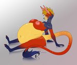 ambiguous_gender ambiguous_prey anthro breasts female long_ears long_tail red_body red_skin solo stripes tail vore cmitchell canid canine mammal hi_res