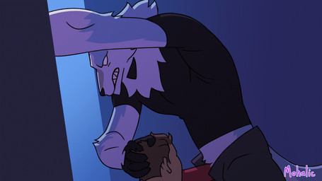 anthro black_clothing black_shirt black_topwear blue_body blue_fur brown_hair clothing deep_throat fellatio fur genitals hair human_on_anthro interspecies male muscular muscular_anthro muscular_male oral oral_penetration penetration penile penis pink_penis sex shirt topwear white_body white_fur mohalic brand_new_animal studio_trigger shirou_ogami canid canine canis human mammal wolf 16:9 2022 animated widescreen