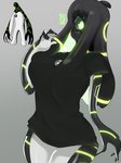 1_eye 4_fingers ahoge bangs big_breasts black_body black_clothing black_hair black_shirt black_skin black_topwear bmpgrade_(ben_10) bottomless breasts clothed clothing crossgender female fingers glowing glowing_eyes glowing_hair glowing_markings gradient_background green_eyes green_markings grey_background hair long_hair markings mtf_crossgender multicolored_body multicolored_skin pose pseudo_hair shirt side_bangs simple_background slime_string smile solo t-shirt topwear two_tone_body two_tone_skin white_body white_skin kawiiwiii ben_10 cartoon_network alien alien_humanoid cyclops galvanic_mechamorph humanoid 3:4 hi_res portrait shaded signature soft_shading three-quarter_portrait