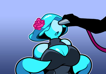 ambiguous_gender anthro big_breasts black_bodysuit black_clothing black_latex black_skinsuit blue_body bodysuit bolt_gun breasts clothed clothed_anthro clothed_female clothing disembodied_hand duo female flower imminent_death latex latex_bodysuit latex_clothing latex_skinsuit plant rose_(flower) skinsuit solo_focus tentacles tight_clothing rem_phase marina_thalassa aquatic cnidarian jellyfish medusozoan 2026 digital_media_(artwork) hi_res gynomorph_(lore)