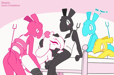 anal anal_penetration anthro balls bed black_body black_fur blue_body blue_fur blush butt clothed clothed_sex clothing double_penetration erection eyes_closed fellatio femboy fur furniture genitals group group_sex heart_symbol male male/male male_penetrated male_penetrating male_penetrating_male open_mouth oral oral_penetration penetration penile penile_penetration penis_in_ass penis_in_mouth pink_body pink_fur sex spitroast tail tail_coil text threesome thrusting white_body white_fur yellow_body yellow_fur whygena egyptian_mythology middle_eastern_mythology mythology cay_(toxoglossa) reggie_(whygena) mammal murid murine rat rodent set_(species) 2020 animated loop