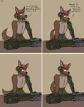 4_panel_comic anthro black_outline brain brown_body brown_fur cybernetics dialogue femboy fur k9000_(fallout) laser_gun machine male nude organs outline raised_tail ranged_weapon snout solo tail tail_motion tailwag talking_to_self text weapon g472y fallout microsoft 4-lex canid canine canis cyberdog_(fallout) cyborg domestic_dog mammal 2023 comic digital_media_(artwork) english_text flat_colors hi_res