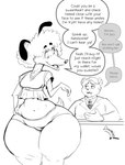 anthro belly bottomwear breasts clothed clothing curled_fur dialogue duo eyelashes female fur huge_hips huge_thighs hyper hyper_hips hyper_thighs inviting looking_at_another male navel pear-shaped_figure sexual_harassment shorts stated_homosexuality stated_sexuality teasing text thick_thighs wide_hips dawmino bear canid canine canis domestic_dog mammal poodle 2023 digital_media_(artwork) english_text hi_res monochrome