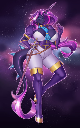 accessory anthro armwear blue_eyes blue_eyeshadow boots breasts cleavage clothed clothing ear_fins ear_piercing elbow_gloves eyeshadow female fin fin_piercing footwear furgonomic_piercing furgonomics gloves handwear hooves horn legwear looking_at_viewer makeup melee_weapon necktie piercing purple_body shoes solo spiral_horn sword thigh_boots thigh_highs weapon nauth friendship_is_magic hasbro my_little_pony mythology baroness_von_vanity_(darkstar239) dragon equid equine hybrid kirin mammal mythological_creature mythological_scalie scalie 5:8 absurd_res hi_res