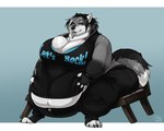 2020 5:4 alicia_(biglovealicia) anthro belly big_belly big_breasts biglovealicia black_body black_claws black_clothing black_fur black_hair black_hands blue_eyes bra bracelet breasts broken_chair canid canine canis cel_shading chair cheek_tuft claws clothed clothing curvy_figure digital_media_(artwork) ears_up english_text facial_tuft female finger_claws full-length_portrait fully_clothed fur furniture grey_arms grey_body grey_fur hair hand_on_belly hi_res huge_belly huge_thighs jewelry light lighting looking_at_stomach mammal morbidly_obese morbidly_obese_female multicolored_body multicolored_fur multicolored_hair neck_tuft obese obese_female on_chair overweight overweight_female portrait shaded signature simple_background sitting sitting_on_chair smile solo tail text text_on_clothing thick_arms thick_thighs toe_claws tuft tufted_ears two_tone_hair underwear white_body white_breasts white_fingers white_fur white_hair wide_hips wolf wolf_tail