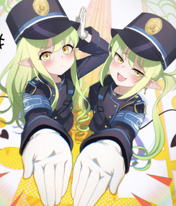 blue_clothing blue_hat blue_headwear bottomwear clothing cute_fangs fangs female female_humanoid gloves green_hair hair halo handwear hat headgear headwear heart_tail legwear open_mouth pantyhose pointy_ears prick_ears short skirt tail teeth white_clothing white_gloves white_handwear white_legwear white_pantyhose yellow_eyes young young_female young_humanoid chiu538 blue_archive nexon hikari_(blue_archive) nozomi_(blue_archive) demon demon_humanoid humanoid tailed_humanoid absurd_res hi_res