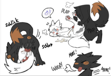 3_toes 4_toes anal animal_genitalia animal_penis anthro belly_up blush bodily_fluids canine_genitalia canine_penis claws cum cum_while_penetrated cumshot doggystyle duo ejaculation feet from_behind_position genital_fluids genitals hindpaw knot knotted_penis knotting male male/male male_penetrated male_penetrating male_penetrating_male pawpads paws penetration penis sex toes tongue tongue_out woof_(sound_effect) foxpudding casualties:_unknown gunsaw canid canine canis domestic_dog expie_(gunsawian) gunsawian hybrid mammal milky_(gunsawian) murid murine rat rodent