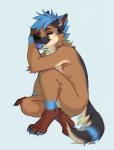 4_toes anthro black_nose blue_hair brown_body brown_fur feet fur hair male nude smile solo toes gonewiththefart canid canine canis domestic_dog mammal digital_media_(artwork)