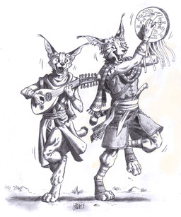 4_toes 5_fingers ambiguous_gender anklet anthro armband barefoot belt biped bottomwear bracelet clothed clothing dancing digitigrade duo ear_piercing ear_ring ear_tuft facial_markings fangs feet fingers foot_wraps fully_clothed happy head_markings inner_ear_fluff jewelry knife knife_sheath lute markings musical_instrument neck_tuft one_foot_up open_mouth open_smile pants piercing playing_drum playing_lute playing_music plucked_string_instrument pointy_ears ribbons ring_piercing sash scarf shirt smile spots string_instrument striped_markings striped_tail stripes tail tail_markings teeth toes topwear tuft tunic wraps 0laffson azad_(0laffson) shadi_(0laffson) caracal caracal_(genus) felid feline lynx mammal 2025 5:6 graphite_(artwork) hi_res monochrome signature traditional_media_(artwork)