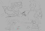 ambiguous_gender feral group scales smile text bloowolfy nintendo splatoon cohozuna fish goldie_(splatoon) king_salmonid marine salmonid_(splatoon) salmonoid_(splatoon) smallfry_(splatoon) steelhead stinger_(splatoon) 2022 greyscale monochrome sketch