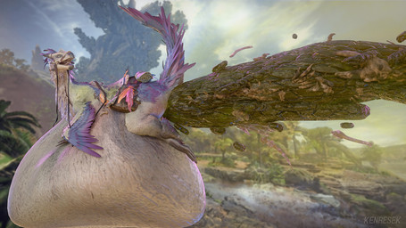 belly big_belly blue_body blue_feathers blurred_background bone bones_in_feces excessive_feces feathered_chest feathered_wings feathers feces feral feral_pred horn hyper hyper_feces looking_back oral_vore pooping purple_body purple_feathers saddle saddle_bag solo tail vore wings kenresek capcom monster_hunter bird_wyvern seikret 16:9 3d_(artwork) blender_(artwork) digital_media_(artwork) hi_res watermark widescreen