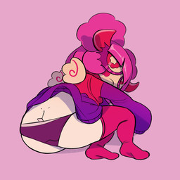butt butt_cleavage clothing female footwear hair horn jacket looking_over_shoulders low_waisted_panties panties panty_tag pink_hair rear_view socks solo topwear underwear blueregardtwo chocovania_(chocovania) humanoid imp 1:1 hi_res