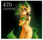 anthro anthrofied border breasts featureless_breasts featureless_crotch female navel nude orange_eyes simple_background solo white_border inget nintendo pokemon eeveelution generation_4_pokemon leafeon mammal pokemon_(species) digital_media_(artwork) hi_res