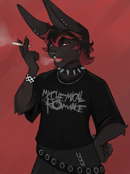 alternative_fashion anthro choker ear_piercing ear_ring ears_down emo emo_haircut facial_piercing jewelry male necklace nose_piercing nose_ring nostril_ring piercing pivoted_ears ring_piercing smoke solo ariin absurd_res hi_res