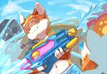 clothed clothing eyewear goggles male solo swimming_goggles thailand topless toy toy_gun water water_gun wet young sharparadise songkran canid canine fox mammal