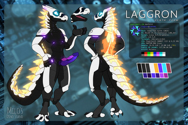 anthro blonde_mane genitals male mane neon_lights penis purple_penis solo tail text tongue milosdinostand laggron synth_(vader-san) 3:2 english_text hi_res