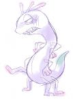 8_legs annoyed bared_teeth blush feral green_markings half-closed_eyes hands_on_hips head_crest markings narrowed_eyes pink_markings purple_body raised_leg simple_background solo standing white_background doneru disney monsters_inc pixar randall_boggs scalie 2013 digital_drawing_(artwork) digital_media_(artwork) full-length_portrait portrait sketch