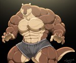 abs anthro big_muscles bottomwear brown_body brown_fur clothing fur male multicolored_body multicolored_fur muscular muscular_anthro muscular_male pecs shorts solo two_tone_body two_tone_fur vein veiny_muscles whiskers xxsparcoxx jun_gaolang mammal mustelid otter 2021 artist_name digital_media_(artwork)