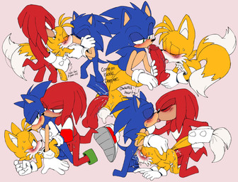 2_tails age_difference anal anal_penetration anthro anthro_penetrated backsack balls big_balls big_penis black_body black_fur blue_body blue_fur blush bodily_fluids clothing double_penetration eiffel_tower_position erection fellatio footwear french_kissing from_behind_position fur genital_fluids genitals gloves green_eyes group group_sex handwear humanoid_genitalia humanoid_penis kissing licking male male/male male_penetrated male_penetrating male_penetrating_male multi_tail open_mouth oral painful_penetration penetration penile penile_penetration penis penis_in_ass penis_lick saliva sex shoes simple_background size_difference small_penis spiked_gloves spikes spitroast tail tail_pull tears text threesome tongue tongue_out train_position trio young young_anthro younger_male younger_penetrated pachi_rizuu sega sonic_the_hedgehog_(series) knuckles_the_echidna miles_prower sonic_the_hedgehog canid canine echidna eulipotyphlan fox hedgehog mammal monotreme digital_media_(artwork) hi_res