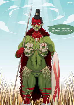 abdominal_scar abs amber_eyes armor athletic biceps big_breasts big_nipples black_hair blind_eye blue_sky body_hair bodypaint bone bone_piercing boots bottomwear bra breasts cloak clothing cloud compliment complimenting_viewer dialogue exposed_breasts exposed_pussy eyeshadow face_paint facial_scar fangs female female_focus female_humanoid field field_background first_person_view footwear fur_boots fur_cloak fur_clothing fur_coat genitals grass green_body green_eyes green_nipples green_skin grin grinning_at_viewer hair hairy_vulva holding_melee_weapon holding_object holding_polearm holding_shield holding_spear holding_weapon huge_breasts humanoid_focus impractical_clothing larger_female looking_at_viewer looming looming_over makeup markings melee_weapon missing_ear monster_girl_(genre) muscular muscular_female muscular_thighs nipple_piercing nipple_slip nipple_spikes nipples not_furry nude nude_female orange_eyes orc_female piercing plant pointy_ears polearm ponytail pubes red_bodypaint red_cloak red_clothing red_eyeshadow red_face_paint scar scarred_body shield shoes showing_teeth size_difference skirt skull skull_bra skull_crushing_thighs sky smile smiling_at_viewer smirk smirking_at_viewer solo spear speech_bubble striped_markings stripes strong_female suggestive_dialogue talking_to_viewer tall_female teeth text text_box thick_thighs toned_body toned_female tooth_necklace towering tribal tribal_clothing tribal_markings unconvincing_armor underwear undressing variations vulva warrior weapon white_eyes wielding_weapon yellow_eyes nexor humanoid monster orc absurd_res animated cel_shading hi_res no_sound shaded short_playtime slideshow watermark webm