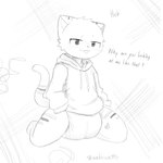 ageplay anthro clothed clothing diaper diaper_fetish female female/female hoodie infantilism inner_ear_fluff looking_at_viewer roleplay sitting smile smiling_at_viewer solo spreading tail text topwear tuft wearing_diaper young saleecatto domestic_cat felid feline felis mammal 1:1 absurd_res english_text hi_res monochrome sketch