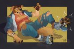 anthro barazoku barking bottomwear claws clothing footwear fur growth hair male pants paws shoes simple_background solo tail teeth topwear torn_bottomwear torn_clothing torn_pants torn_shoes torn_topwear transformation bird_dog canid canine canis domestic_dog human hunting_dog mammal retriever absurd_res hi_res