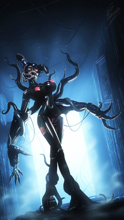 angry anthro big_breasts big_hands black_body bodily_fluids breasts claws crossgender drooling dutch_angle female fingernails genitals glistening glistening_body glowing glowing_eyes horror_(theme) huge_hands long_fingernails looking_at_viewer mtf_crossgender nails navel navel_line nipples open_mouth pink_nipples red_eyes saliva saliva_string sharp_teeth solo teeth tentacles vulva wire lamoz571 disembowell_(modeler) red-eye_(modeler) five_nights_at_freddy's scottgames bonnie_(fnaf) lagomorph leporid mammal monster rabbit 3d_(artwork) 9:16 digital_media_(artwork) full-length_portrait hi_res portrait source_filmmaker_(artwork)
